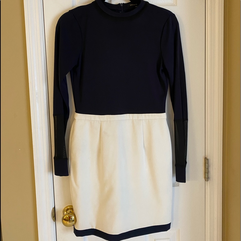 Cynthia Steffe long sleeve blue/cream dress never worn.  Size S